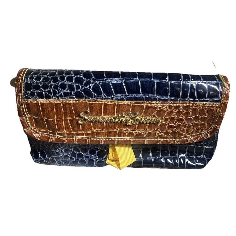 Samantha Brown Blue Travel Wallet Faux Crocodile Embossed Spacious Organizer